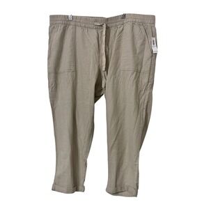 Old Navy Cropped Drawstring Linen-Blend Pants in Light Taupe